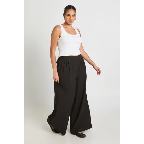 Pantalon Large Plissé Grande Taille Aspect Lin