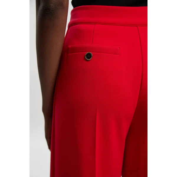 Pantalon Tailleur Large à Jambes Évasées en Stretch Compact avec Finitions