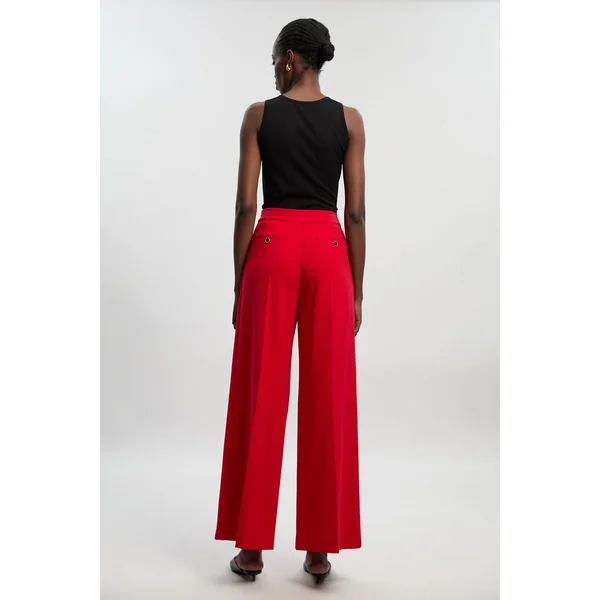 Pantalon Tailleur Large à Jambes Évasées en Stretch Compact avec Finitions