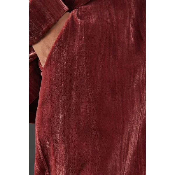 Pantalon Tailleur Taille Haute en Velours Froissé