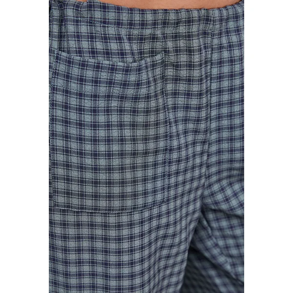 Pantalon à Carreaux Verts Taille Moyenne avec Liens Latéraux et Poches