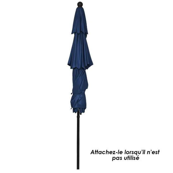 Parasol Auto-inclinable 3M à 3 Niveaux avec Double Ventilation Fonctionnement avec Manivelle Poteau en Aluminium Bleu Foncé