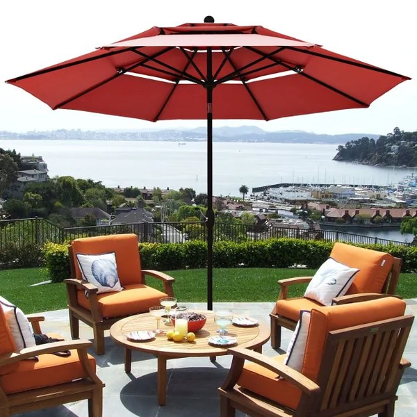 Parasol Auto-inclinable 3M à 3 Niveaux avec Double Ventilation Fonctionnement avec Manivelle Poteau en Aluminium Vert