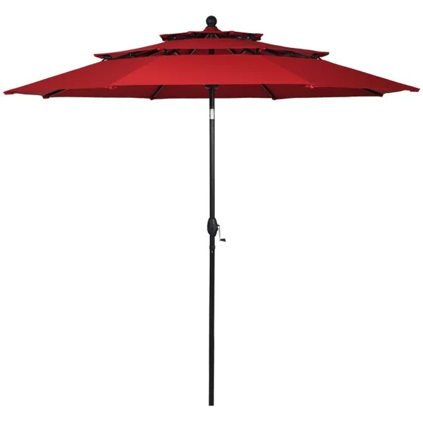 Parasol Auto-inclinable 3M à 3 Niveaux avec Double Ventilation Fonctionnement avec Manivelle Poteau en Aluminium Vert