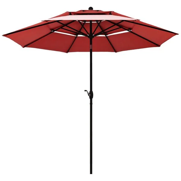 Parasol Auto-inclinable 3M à 3 Niveaux avec Double Ventilation Fonctionnement avec Manivelle Poteau en Aluminium Vert