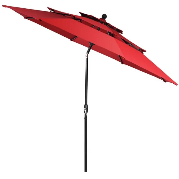 Parasol Auto-inclinable 3M à 3 Niveaux avec Double Ventilation Fonctionnement avec Manivelle Poteau en Aluminium Vert