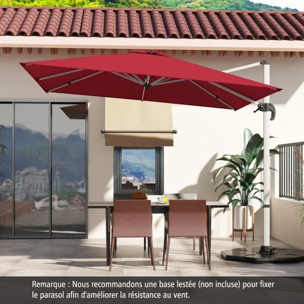 Parasol de 300cm en Porte-à-faux avec Rotation à 360°Inclinaison Réglable Parasol Déporté Coupe-Vent Bleu/Beige/Brun/Gris/Noir/Orange/Rouge
