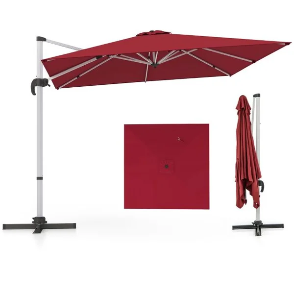 Parasol de 300cm en Porte-à-faux avec Rotation à 360°Inclinaison Réglable Parasol Déporté Coupe-Vent Bleu/Beige/Brun/Gris/Noir/Orange/Rouge