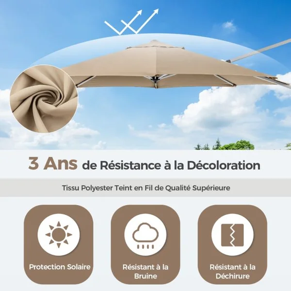 Parasol de 33 cm Parasol Rond en Porte-A-Faux avec Rotation à 360°Inclinaison Réglable Parasol Déporté Résistant au Vent Beige/Café/Rouge
