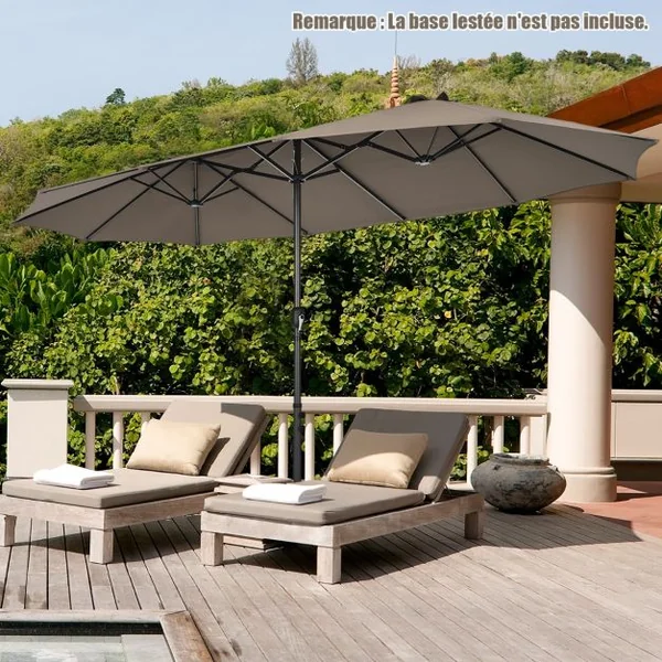 Parasol de Jardin Extérieur 470 x 280 CM Grande Taille XXL Parasol Plage à 12 Côtes Manivelle Cadre Métal Toile Polyester Marron