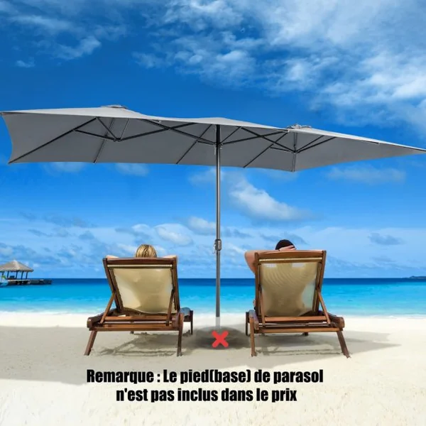 Parasol de Jardin Extérieur 470 x 280 CM Grande Taille XXL, Parasol Plage à 12 Côtes Manivelle Cadre Métal Toile Polyester Parasol Double Jumeau pour Cour Patio Terrasse Piscine Gris