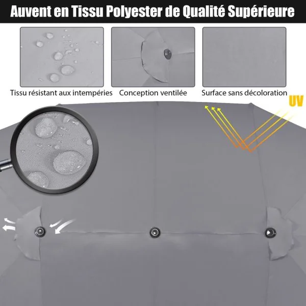 Parasol de Jardin Extérieur 470 x 280 CM Grande Taille XXL, Parasol Plage à 12 Côtes Manivelle Cadre Métal Toile Polyester Parasol Double Jumeau pour Cour Patio Terrasse Piscine Gris