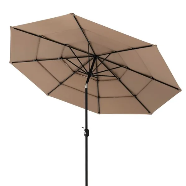 Parasol de Terrasse 3M à 3 Niveaux Parapluie d'extérieur Double Ventilé Inclinaison à Bouton-poussoir Beige
