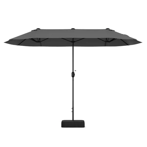 Parasol de Terrasse Double de 340 Cm de Haut Extra Large 396 Cm Manivelle Base Lestée Verrouillage Évent Déporté Beige