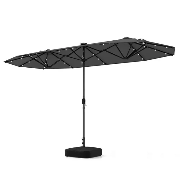 Parasol de Terrasse Double Face de 400 cm avec Lampes Solaires avec Manivelle Base de Parasol Incluse Noir