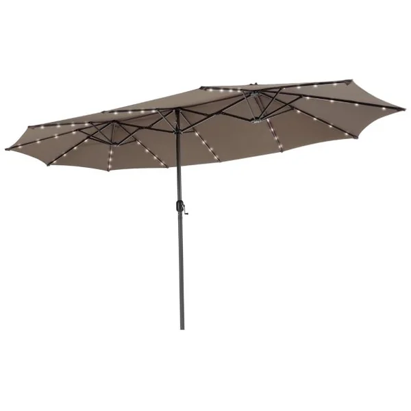 Parasol de Terrasse Double Face de 4,70m avec 48 Lumières LED Panneau Solaire à Chargement Automatique Parasol Extra-large à Manivelle 4 Couleurs au Choix