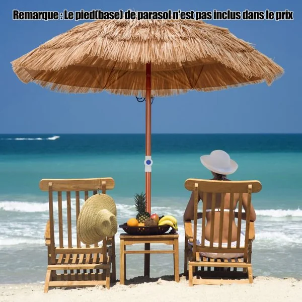 Parasol de terrasse en chaume, parasol tiki hawaïen de 175 cm avec sac de transport design inclinable parasol de table ou de marché extérieur pliable et portable