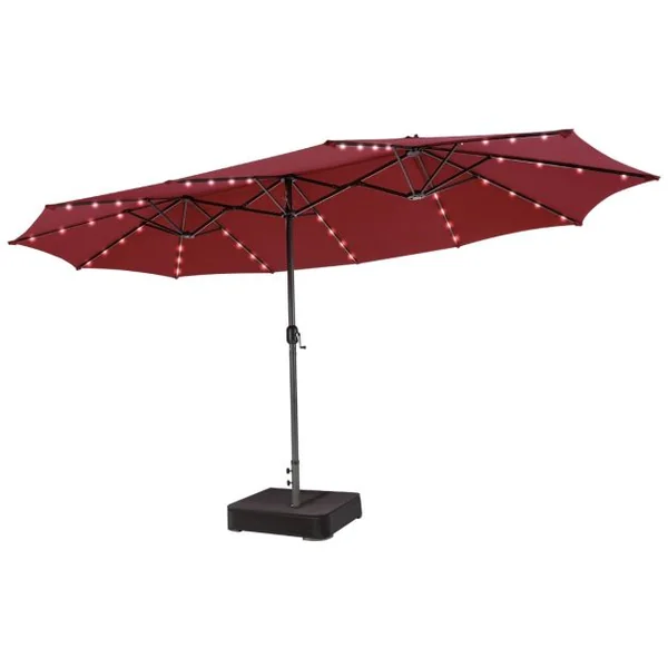 Parasol Double Face de 4,70 m avec 48 Lumières LED Base à Lester avec Sac de Sable (non inclus) Parasol à Manivelle 4 Couleurs au Choix