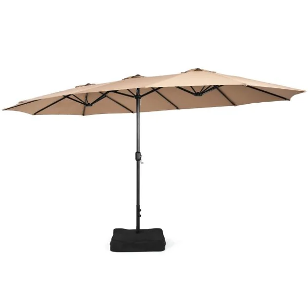 Parasol Déporté de Terrasse Double Face de 4,5 m avec Base Parasol Extra-large avec Système de Manivelle Café