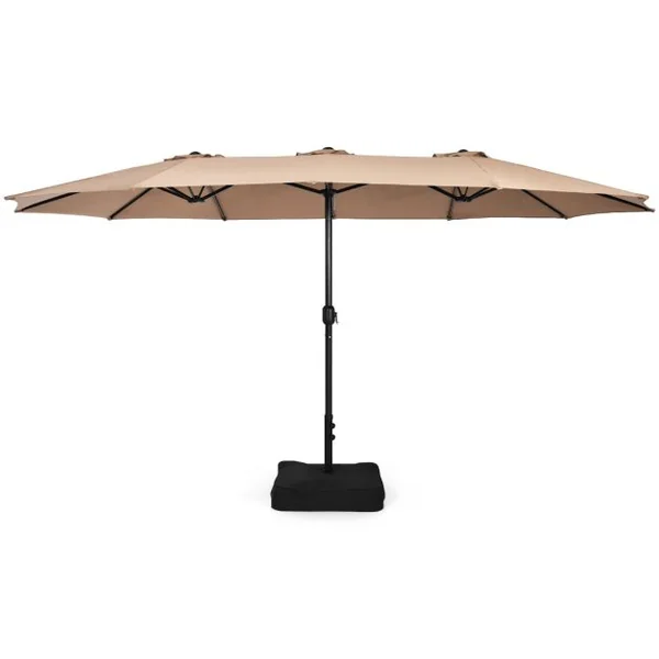 Parasol Déporté de Terrasse Double Face de 4,5 m avec Base Parasol Extra-large avec Système de Manivelle Café