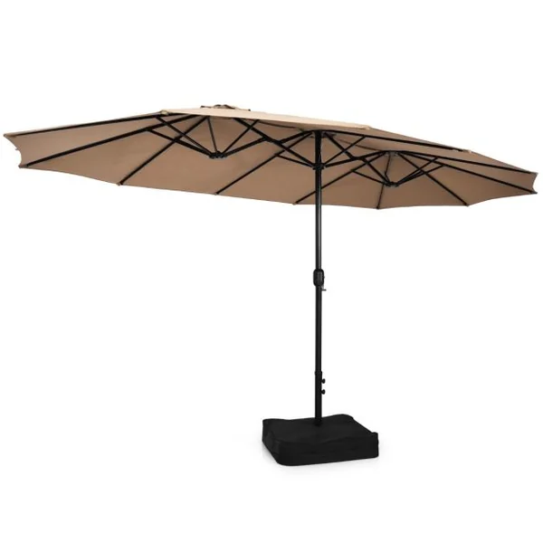Parasol Déporté de Terrasse Double Face de 4,5 m avec Base Parasol Extra-large avec Système de Manivelle Café