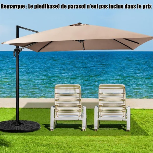 Parasol Déporté Inclinable 3x3M avec Base Croisée Rotation à 360° Manivelle 8 Baleines Event pour Jardin Terrasse Beige/Café/Vin Rouge/Gris
