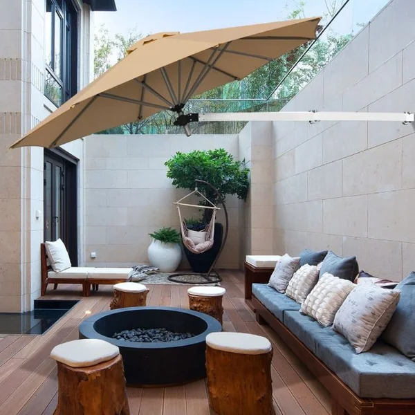 Parasol en Porte-à-faux Mural de 247 Cm Parasol avec Mât Réglable Parasol Inclinable avec Évent Parasols d'Extérieur Beige/Marron/Bleu/Rouge