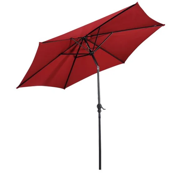 Parasol Inclinable Dia.2,70 m Manivelle en Acier Toile en Polyester 6 Nervures pour Patio Jardin Beige/Marron/Vin Rouge