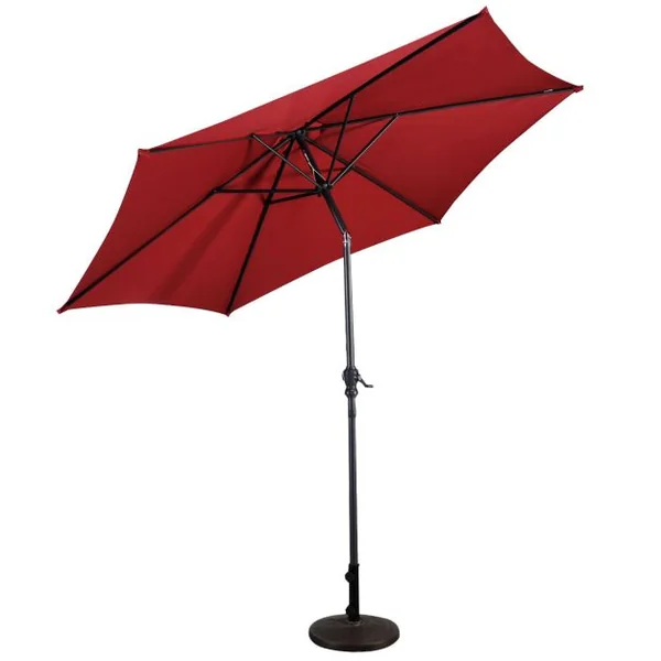 Parasol Inclinable Dia.2,70 m Manivelle en Acier Toile en Polyester 6 Nervures pour Patio Jardin Beige/Marron/Vin Rouge