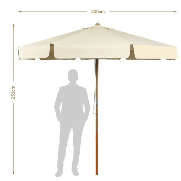 Parasol Inclinable Ø300x253CM avec Manivelle Anti-UV Protection Solaire Toile Polyester Imperméable à Rabats Beige/Gris