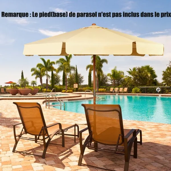 Parasol Inclinable Ø300x253CM avec Manivelle Anti-UV Protection Solaire Toile Polyester Imperméable à Rabats Beige/Gris