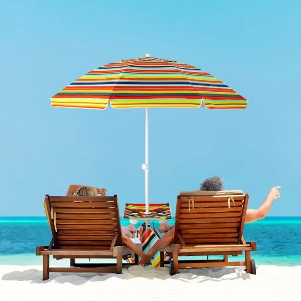 Parasol Jardin Inclinable 192cm avec Table Porte-gobelet et Sac de Sable Détachable 23KG Sac de Transport pour Plage Colorée