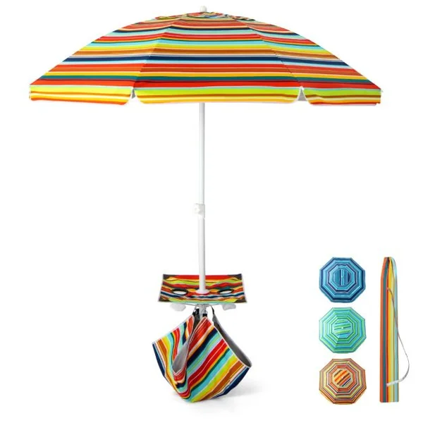 Parasol Jardin Inclinable 192cm avec Table Porte-gobelet et Sac de Sable Détachable 23KG Sac de Transport pour Plage Colorée