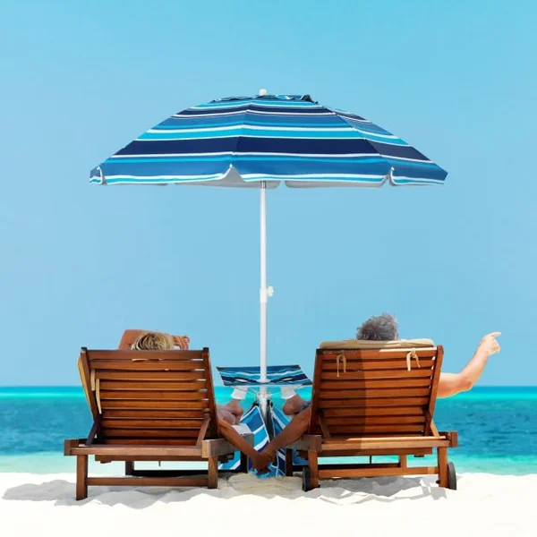 Parasol Jardin Inclinable 192cm avec Table Porte-gobelet et Sac de Sable Détachable 23KG Sac de Transport pour Plage Marine