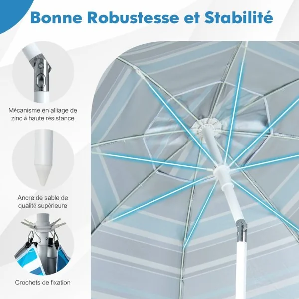 Parasol Jardin Inclinable 192cm avec Table Porte-gobelet et Sac de Sable Détachable 23KG Sac de Transport pour Plage Marine