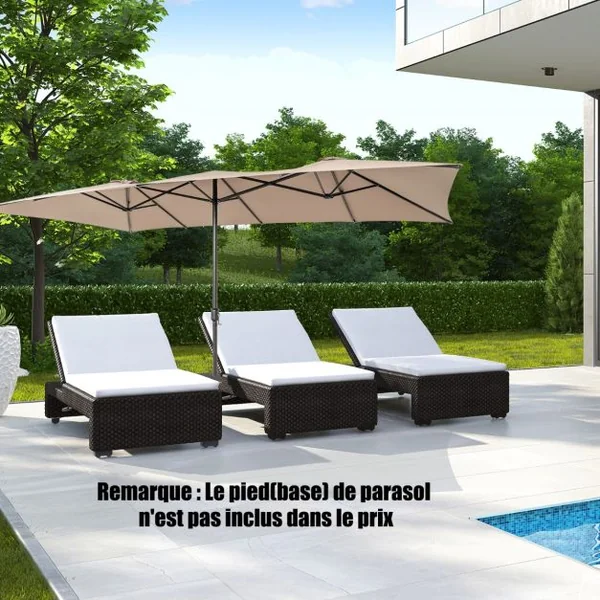 Parasol Terrasse à 10 côtes Cadre Métal Poignée Manivelle Sommet Ventilé Grand Parasol Double Jumeau 5 Couleurs au Choix