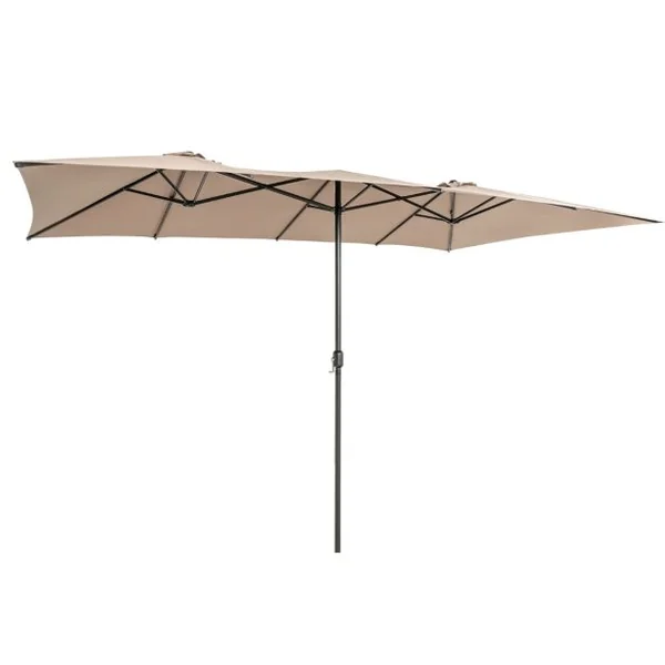 Parasol Terrasse à 10 côtes Cadre Métal Poignée Manivelle Sommet Ventilé Grand Parasol Double Jumeau 5 Couleurs au Choix