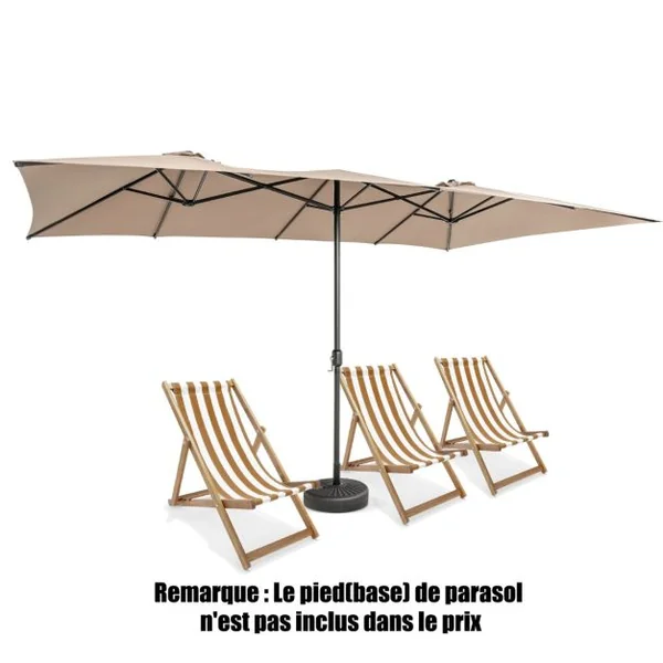 Parasol Terrasse à 10 côtes Cadre Métal Poignée Manivelle Sommet Ventilé Grand Parasol Double Jumeau 5 Couleurs au Choix