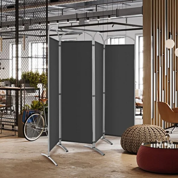 Paravent de Confidentialité Pliant à 4 Panneaux Séparateur de Pièce de 188 Cm de Haut Séparateur d'Écran en Tissu Autoportant Gris
