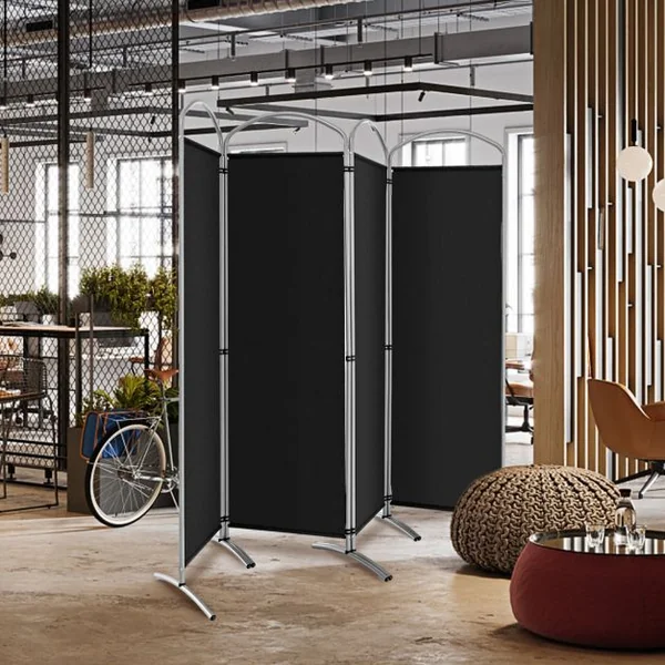 Paravent de Confidentialité Pliant à 4 Panneaux Séparateur de Pièce de 188 Cm de Haut Séparateur d'Écran en Tissu Autoportant Noir