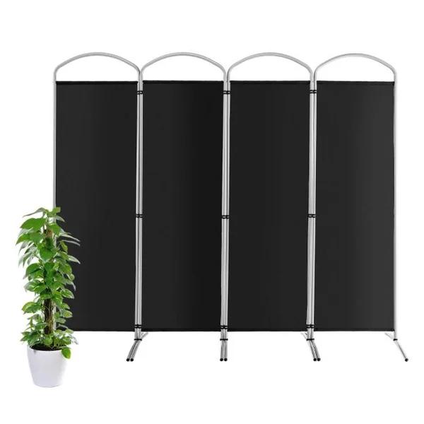 Paravent de Confidentialité Pliant à 4 Panneaux Séparateur de Pièce de 188 Cm de Haut Séparateur d'Écran en Tissu Autoportant Noir