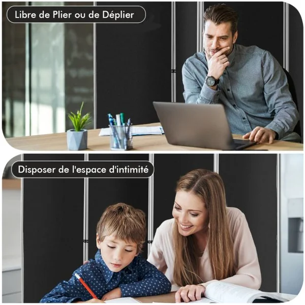 Paravent de Confidentialité Pliant à 4 Panneaux Séparateur de Pièce de 188 Cm de Haut Séparateur d'Écran en Tissu Autoportant Noir