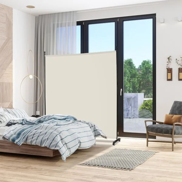 Paravent pour l'Intérieur & l'Extérieur- 184 x 184 CM à Roulettes Écran de Confidentialité Brise Vue Balcon / Jardin Blanc