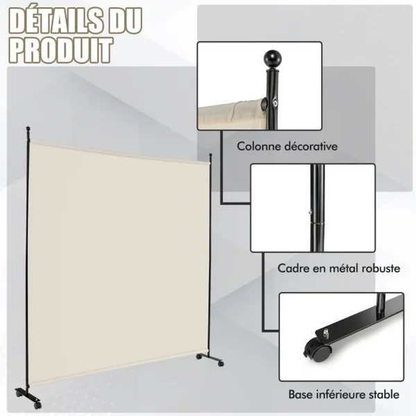 Paravent pour l'Intérieur & l'Extérieur- 184 x 184 CM à Roulettes Écran de Confidentialité Brise Vue Balcon / Jardin Blanc