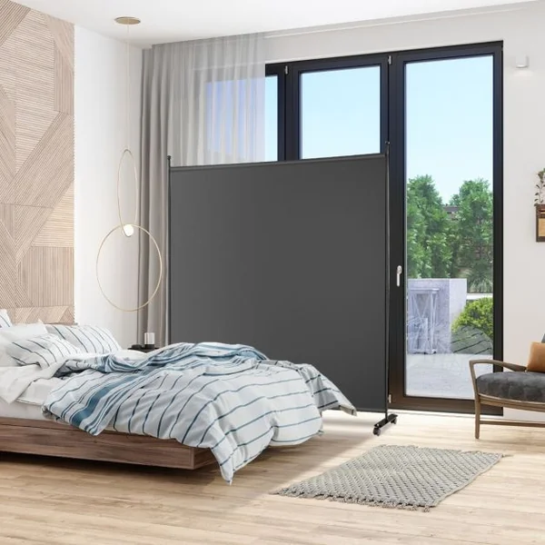 Paravent pour l'Intérieur & l'Extérieur- 184 x 184 CM à Roulettes Écran de Confidentialité Brise Vue Balcon / Jardin Gris