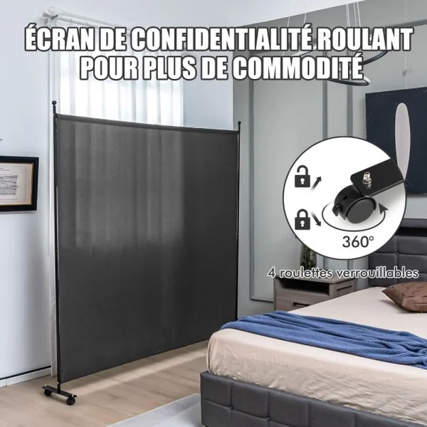 Paravent pour l'Intérieur & l'Extérieur- 184 x 184 CM à Roulettes Écran de Confidentialité Brise Vue Balcon / Jardin Gris