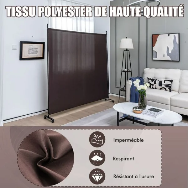 Paravent pour l'Intérieur & l'Extérieur- 184 x 184 CM à Roulettes Écran de Confidentialité Brise Vue Balcon / Jardin Marron