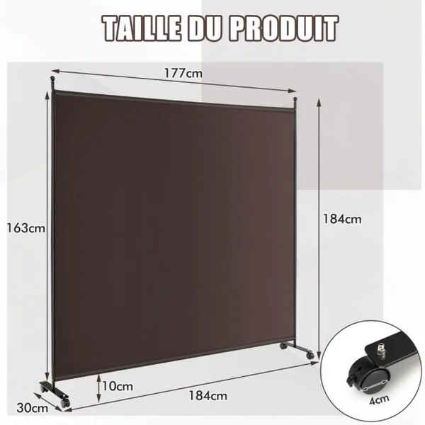 Paravent pour l'Intérieur & l'Extérieur- 184 x 184 CM à Roulettes Écran de Confidentialité Brise Vue Balcon / Jardin Marron