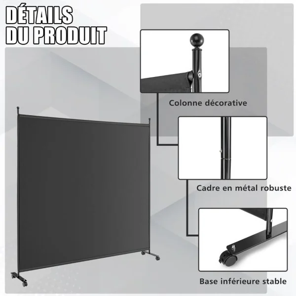 Paravent pour l'Intérieur & l'Extérieur- 184 x 184 CM à Roulettes Écran de Confidentialité Brise Vue Balcon / Jardin Noir