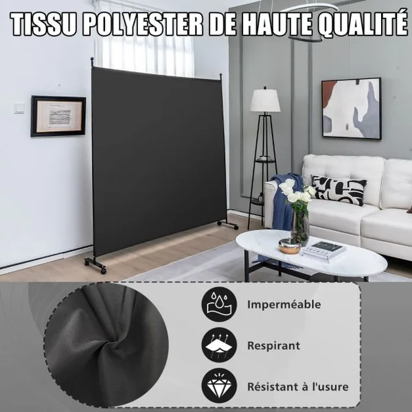Paravent pour l'Intérieur & l'Extérieur- 184 x 184 CM à Roulettes Écran de Confidentialité Brise Vue Balcon / Jardin Noir
